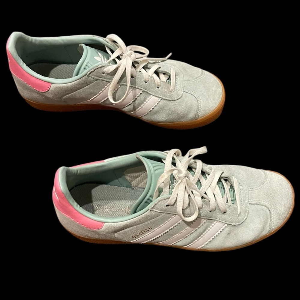 Adidas Sneaker Gazelle Hazy Green Teal White Pink US Kids 5.5 = Women 7 - 7.5 - Picture 3 of 16